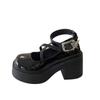 Black Thick Heel Platform Small Leather Shoes Women's Summer 2025 New French Mary Jane Shoes Versatile Small High Heels