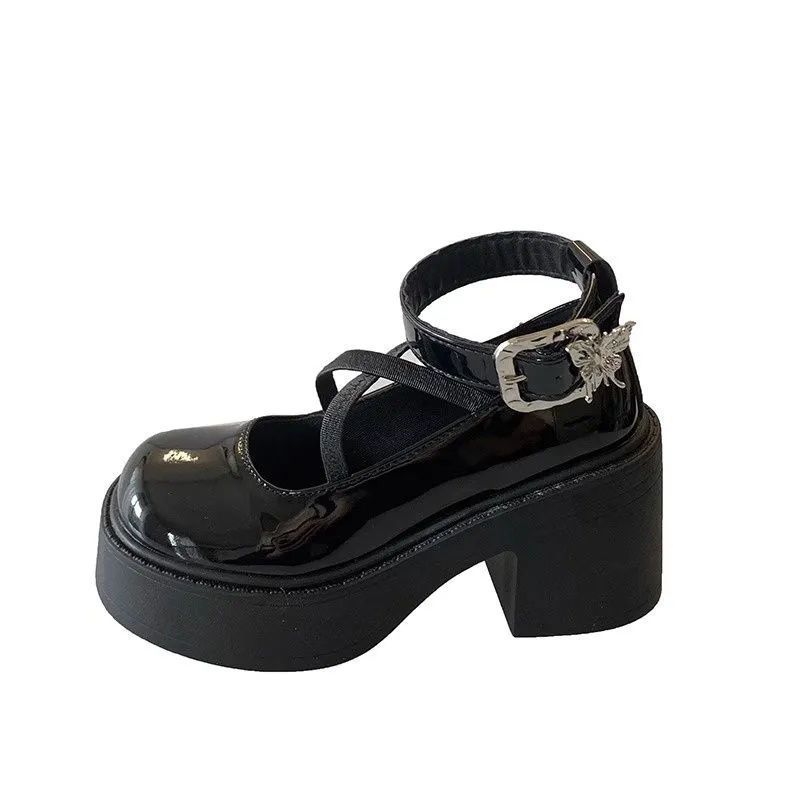 Black Thick Heel Platform Small Leather Shoes Women's Summer 2025 New French Mary Jane Shoes Versatile Small High Heels