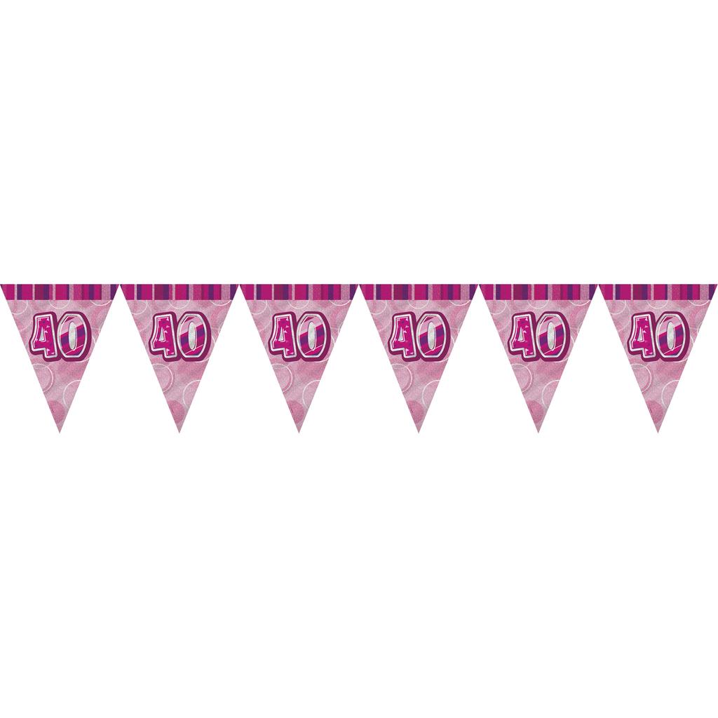 Unique Party Pink 40 Glitz Pennant Bunting