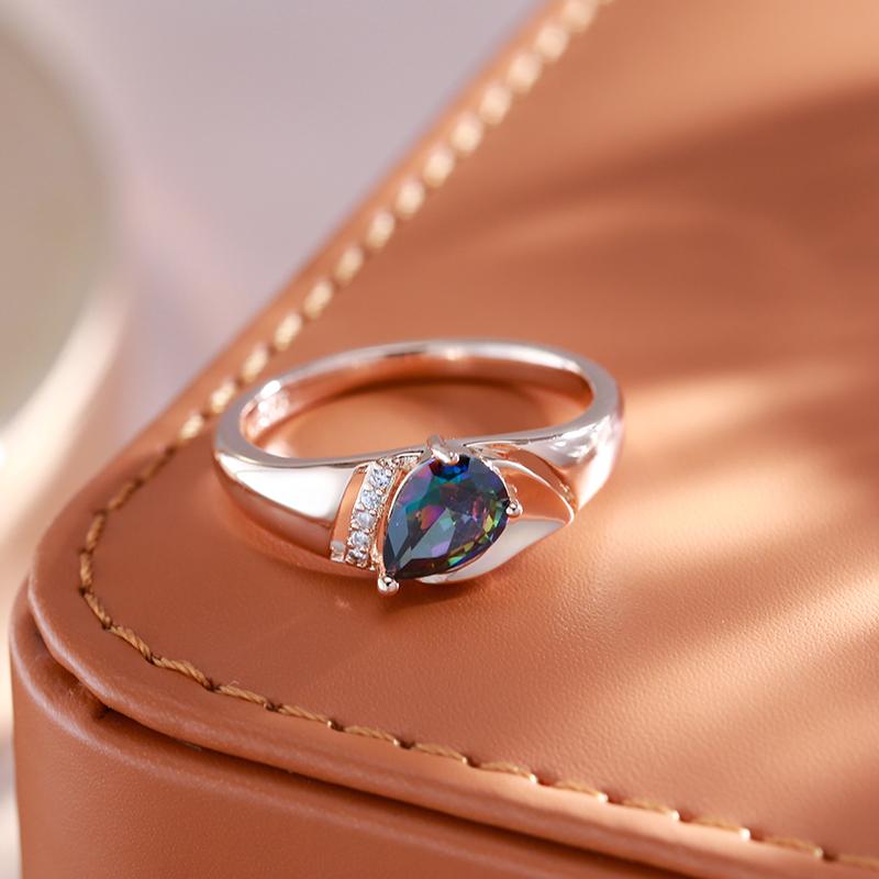 Drop Shape Colorful Zircon Smooth Geometric Rings Women Vintage Personality Jewelry