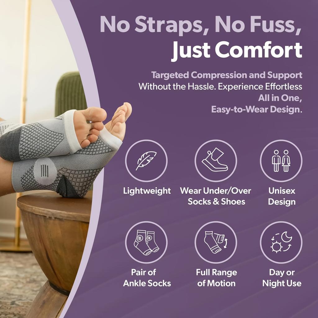 2 Pairs of Arch Support and Stability Ankle Compression Socks, Arch and Ankle Support Pressure Foot Sleeves with Open-toe Design