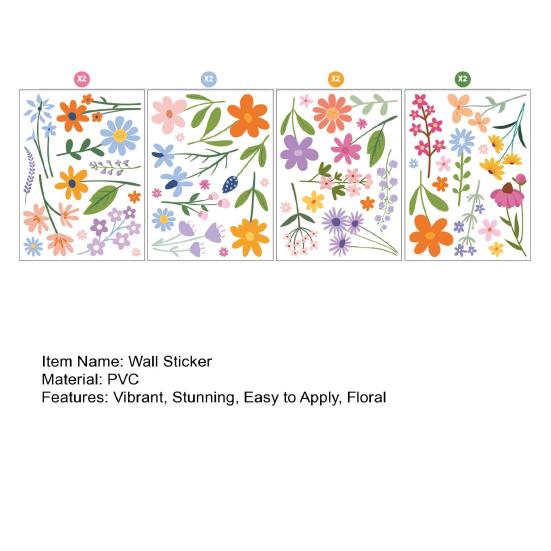 8 Sheets Flowers Wall Decals Watercolor Spring Floral Wall Sticker Colorful Peel And Stick Mural Wall Art for Home Bathroom Kitchen Decor