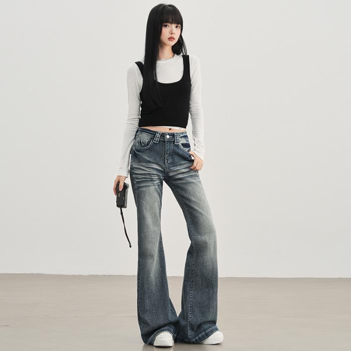 

2025 Women s Low Waist Stretch Flare Jeans - Retro Whiskered Micro Flare M