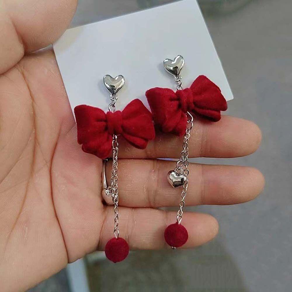 Love Heart Bow Drop Earrings Bowknot Bow Dangle Earrings Sweet Bowknot Ear Pendant  Party