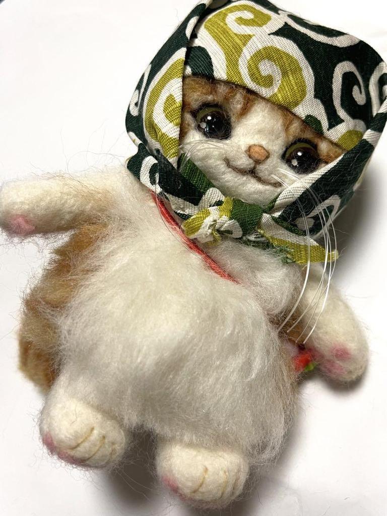 [USED] Artist Chata: Cat Wool Felt Teddy Bear, Handmade Plush Toy, Mikko