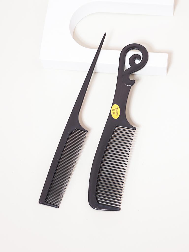2-piece black thickened wide toothed plastic comb set, pointed ponytail comb, hairstyle tool comb Special for real hair wigs