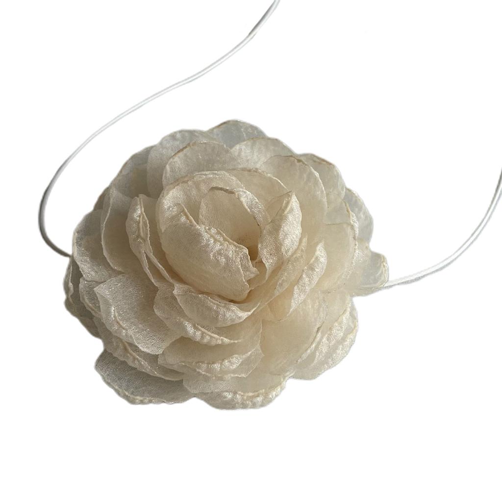 Fashion Trend Niche Mesh Flower Peony Collarbone Chain Temperament Simple Cold Wind Adjustable White Wax Rope Necklace