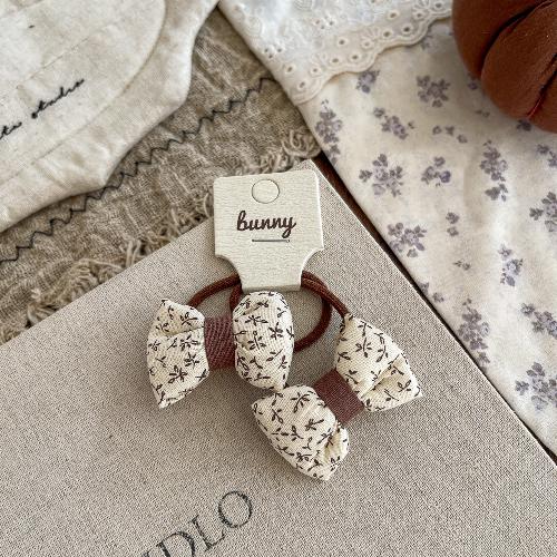 2pcs Plaid Elastic Hair Bands Floral Bow Scrunchies Baby Girls Hair Rope Tie Ponytail Holder Rubber Band Kids Hair Accessories