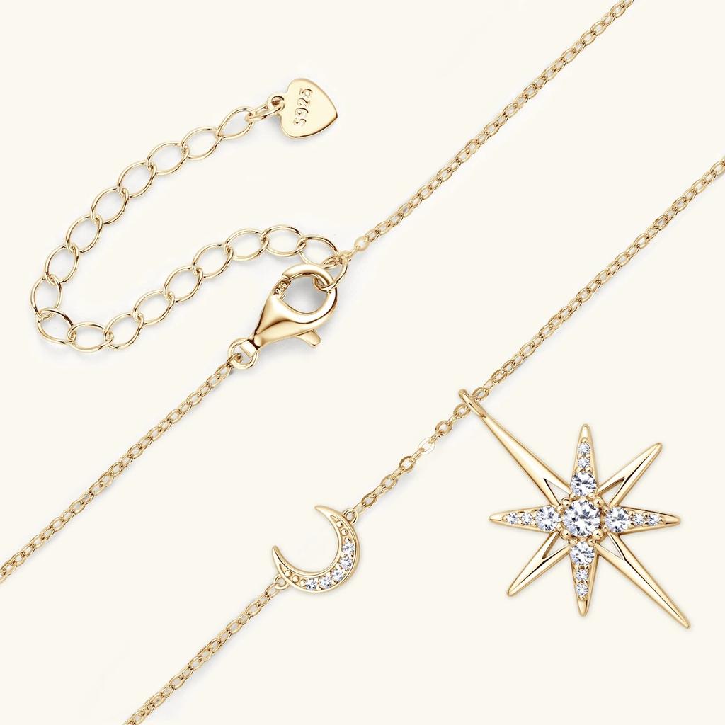 D color 100% 925 Silver Full Moissanite Necklace for Women 18K Gold Plated Star&Moon Pendant Necklace Choker Chain Fine Jewelry Gifts