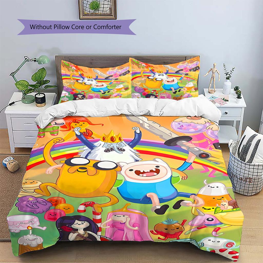 Adventure Time Pattern Bedding,Quilt Set Quilt Cover Pillowcase Home Decoration Birthday Gift (1 * duvet cover + 2 * pillowcase, without core)
