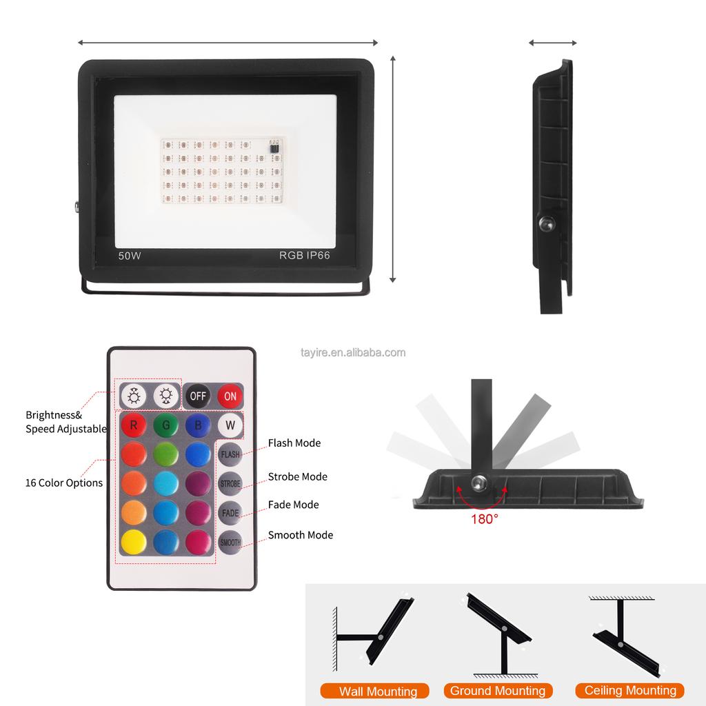 Outdoor RGB LED Flutlicht 50W 100W Mehrfarbig Fernbedienung Dimmbar IP66 Wasserdicht Speicherfunktion LED Strahler Blitz Fade