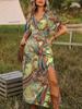European and American autumn new fashion v-neck loose bohemian print split dress
