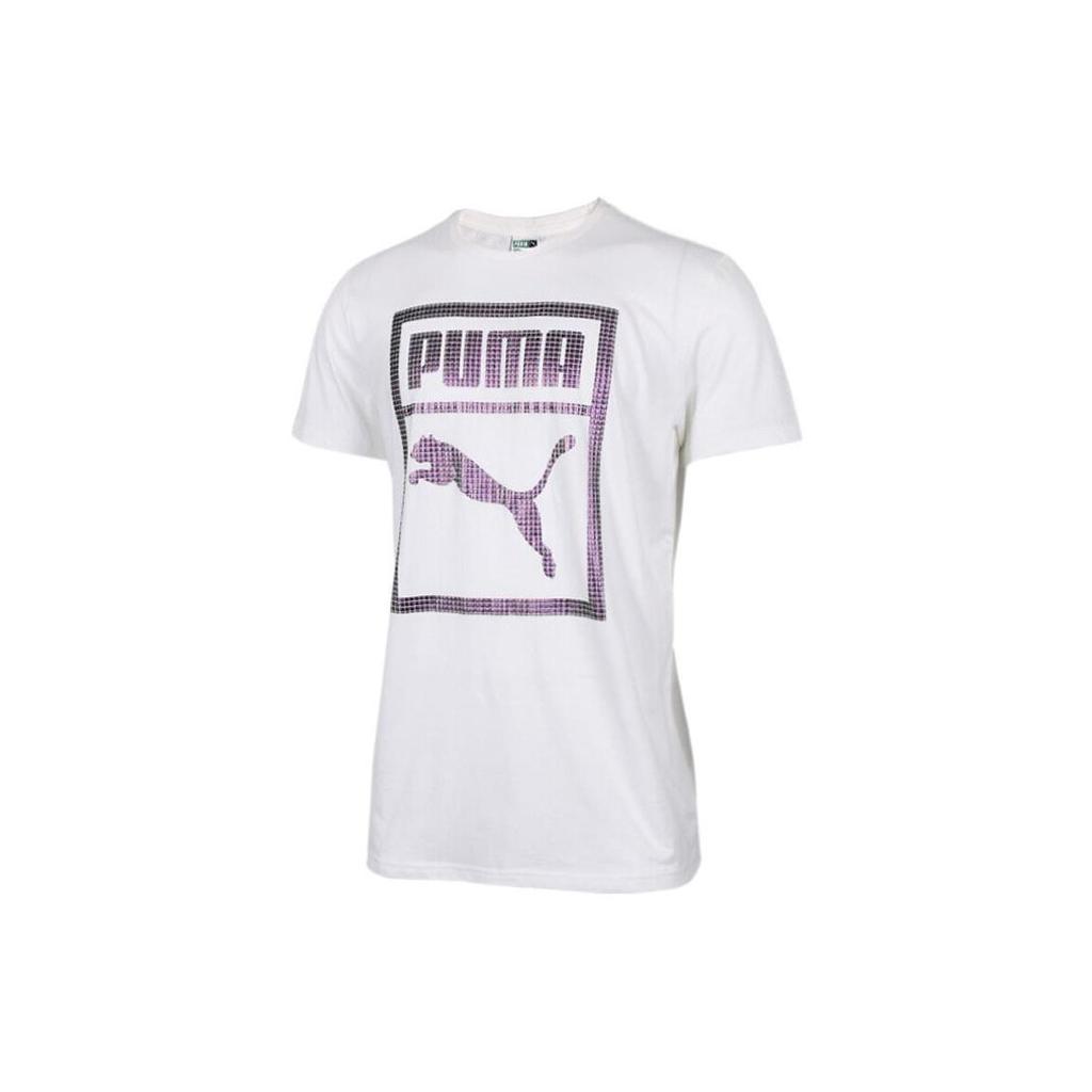 Puma Brand Logo Print Sports Crew Neck Short Sleeve T-Shirt Men Tops White 573927-02