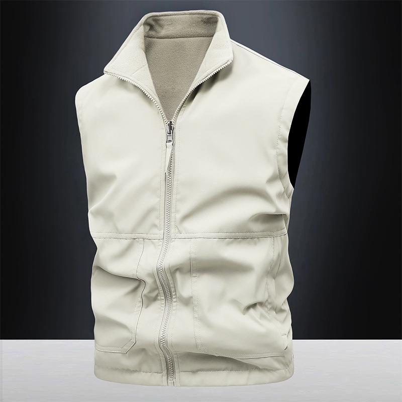 Logo-8XL large size men's outdoor fishing tooling casual double-sided vest fleece stand-up collar vest can be added