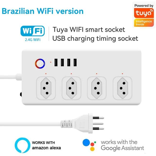 Melery Tuya Wifi Smart Strømskinne EU US Brasil UK Australsk Plugg Stikkontakt USB Ladeuttak Fjernstyrt av Alexa Dot Google Home Kontor