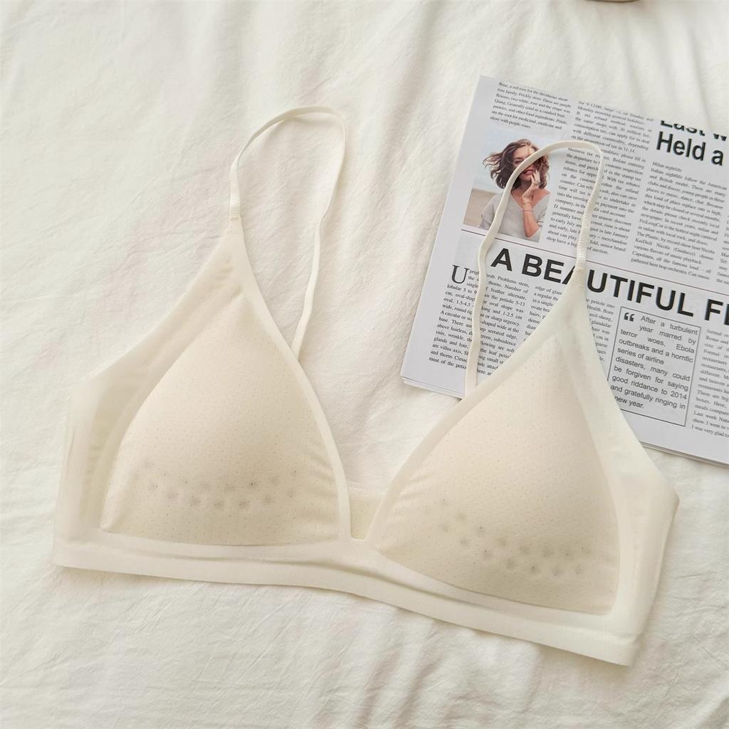 Summer breath bra ultra-thin small-breasted underwear women's French deep V invisible thin shoulder strap jelly strip seamless bra