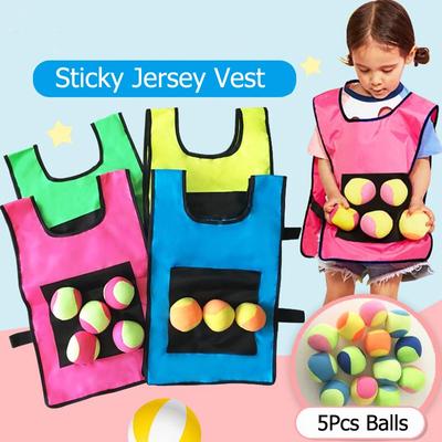 Kinderspiel-Requisitenweste, klebrige Jersey-Weste, Spielweste mit 5 klebrigen Ballwürfen, Kinder-Outdoor-Spaß-Sportspielzeug