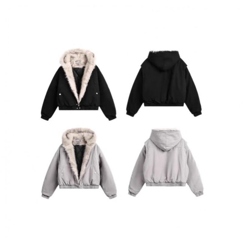 American Style Fleece Lined Thickened Cotton Jacket Loose Fit Winter Workwear Couple Coat