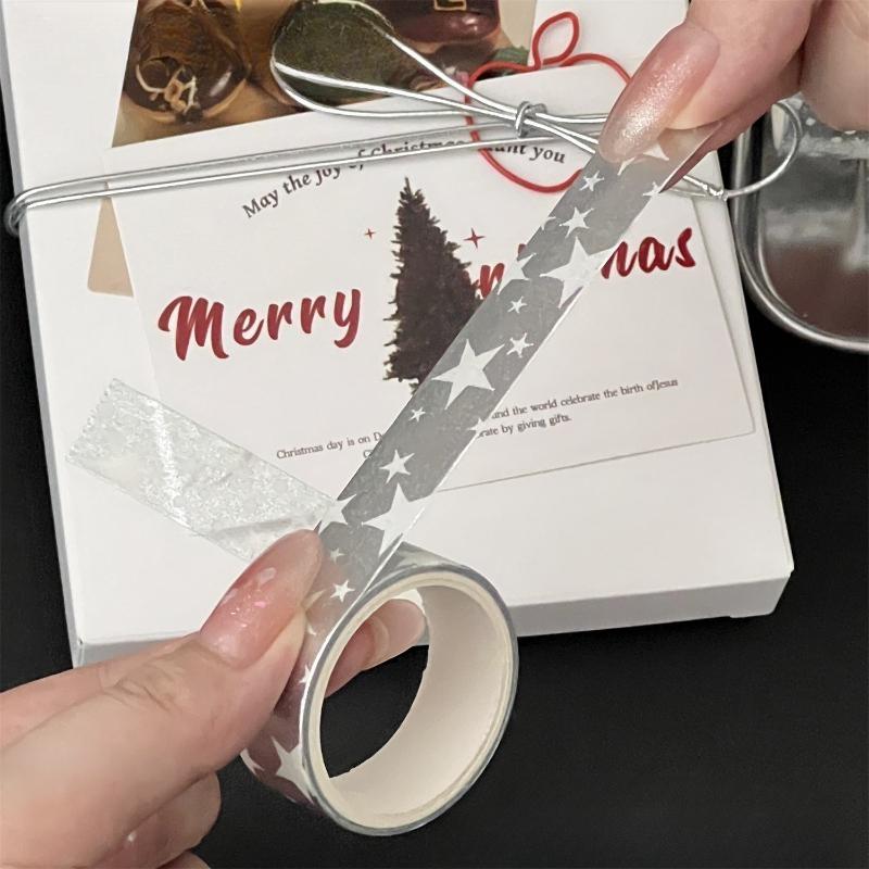 3PCS Star Hand Account Tape Silvery Journal Decorative Tape DIY Gift Packaging Materials Adhesive Tapes Handbook Doodle Sticker