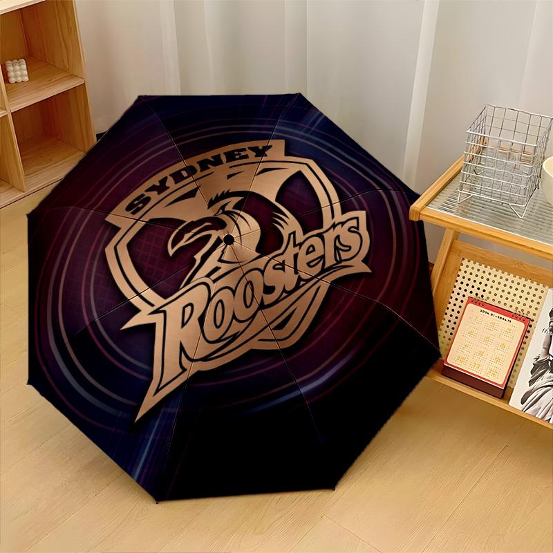 Sydney Roosters Print Auto 8?Ribs Folding Umbrella Wind Resistant Lightweight Automatic Umbrella For Daily Travel