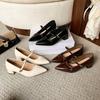 Vintage Pointed Thick Heel Brown Word with Mary Jane Shoes Women's Summer 2025 Versatile Light Mouth Professional Black High Heels