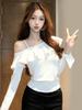 Asymmetrical Ruffled Off-Shoulder Sexy Long-Sleeve Pullover Top