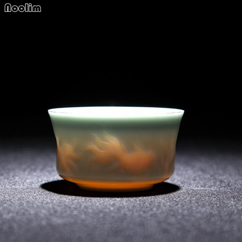Ceramic Hand-Carved Lotus Dragon Teacup Jingdezhen Celadon Master Tea Cups 100ML