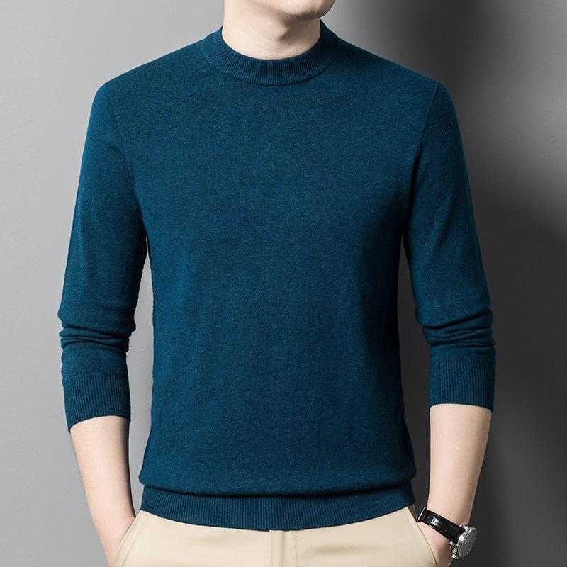 Autumn Solid Color Youth Slim-fit Crew Neck Men's Versatile Business Knitted Sweater Bottoming Shirt Men's Clothing
