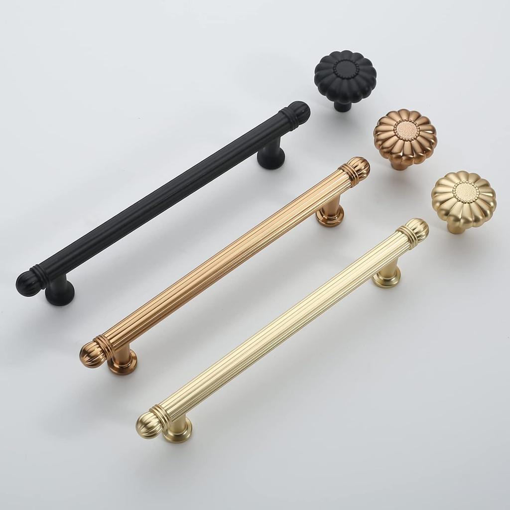 Asidrama Cabinet Hardware Knobs, 10 Pack Brushed Gold Zinc Alloy Kitchen Drawer Dresser Cabinet Handles