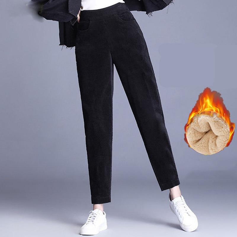 

Plush Thick Casual Pants Women s Corduroy Warm Pants Autumn and Winter 2021 High Waist Harem Pants Trousers Women S чорний