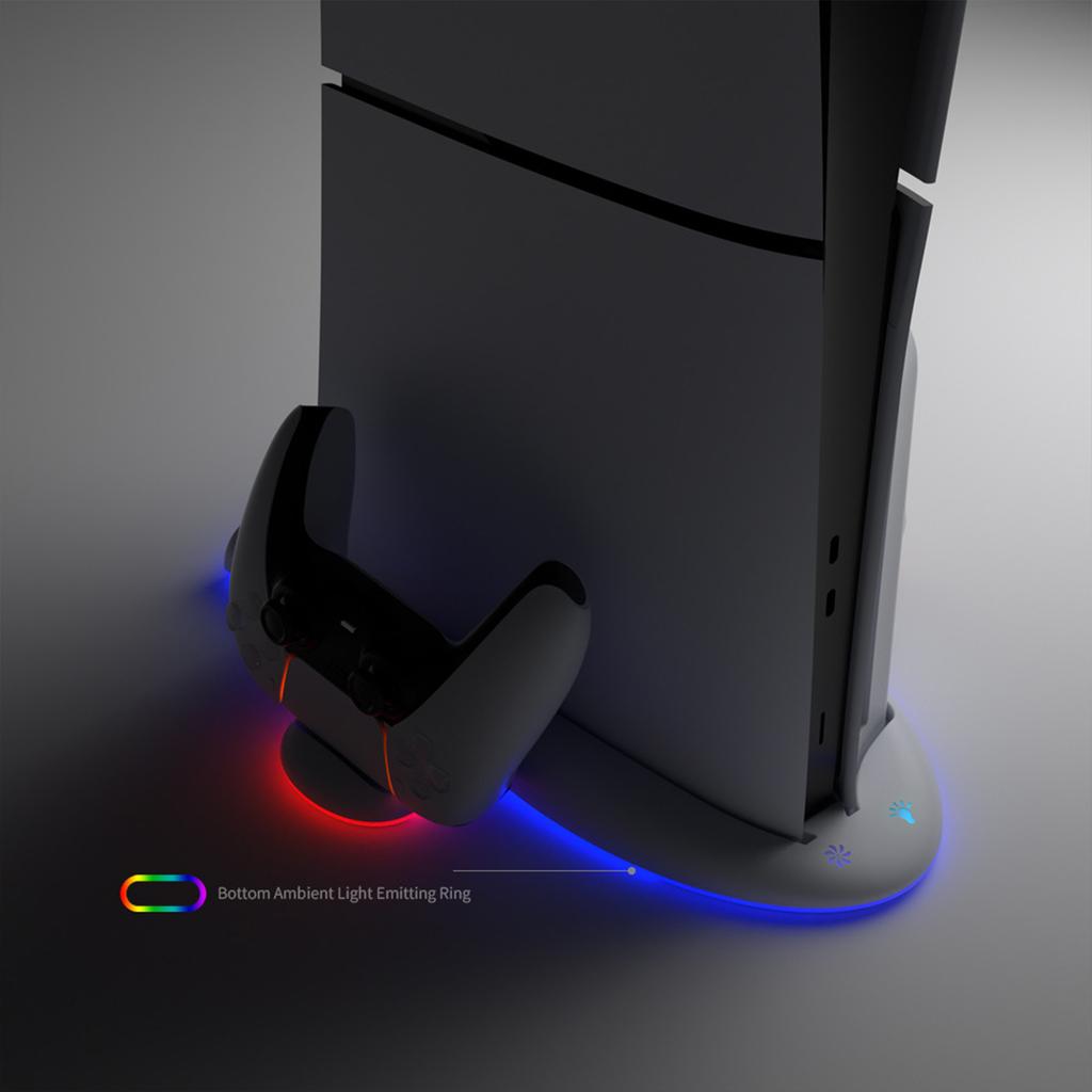 Console Host Cooling Stand for PS5 Slim Vertical Stand and Controller Charging Holder Cooler Fan Base Built-in RGB Light