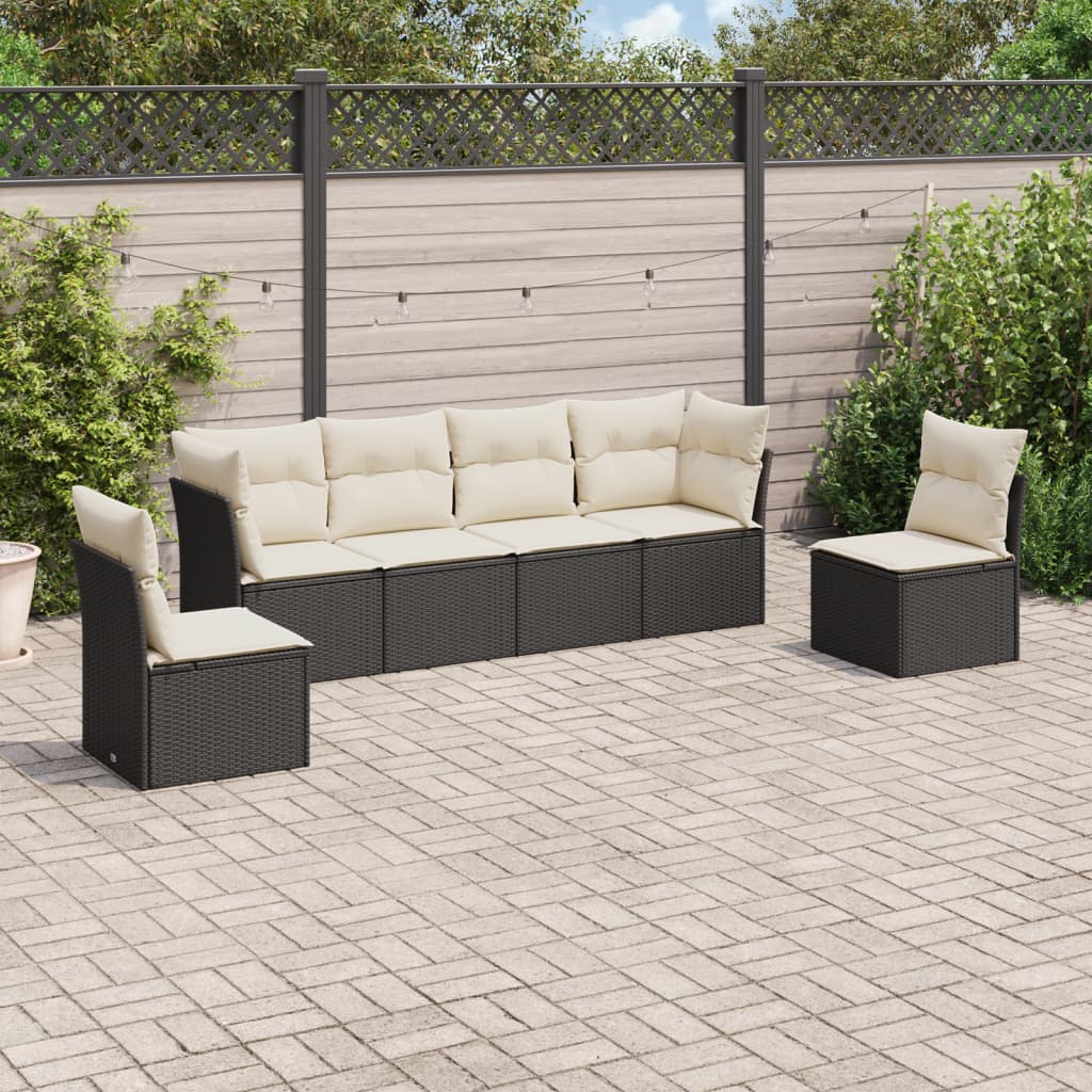 Vidaxl 6-Cz. Set di Mobili da Giardino con Cuscini, Polyrattan Nero