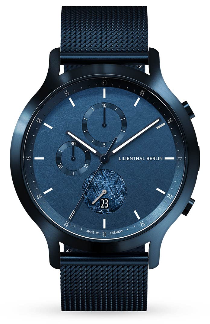 

Lilienthal Berlin Men s Chronograph Watch, Date, Meteorite Dial, Limited Edition, Made in Germany, Stainless Steel, C01-LE-MTRII-B023EB синій
