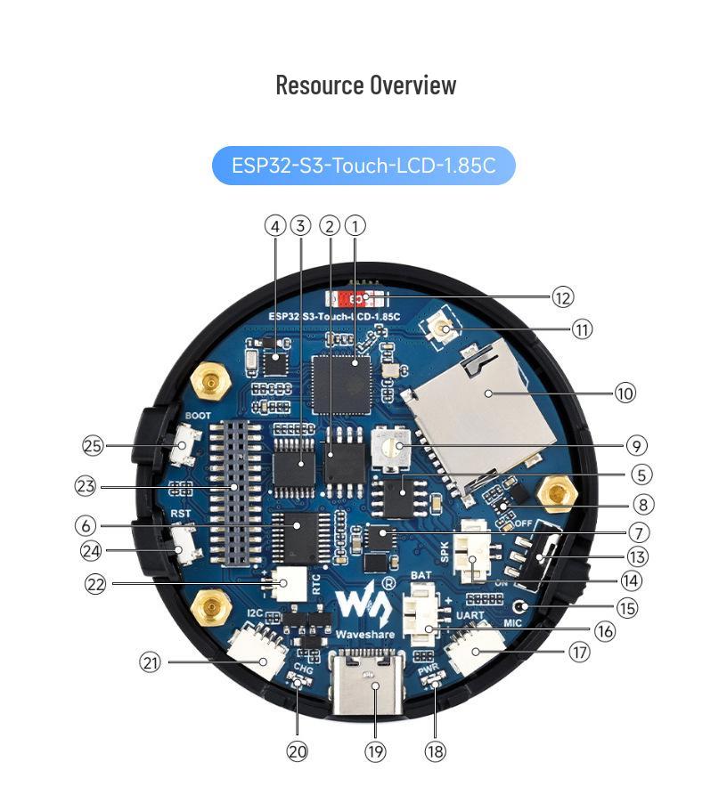 ESP32-S3 1.85" LCD Development Board with Speaker, Compatible with XiaoZhi AI Audio Module