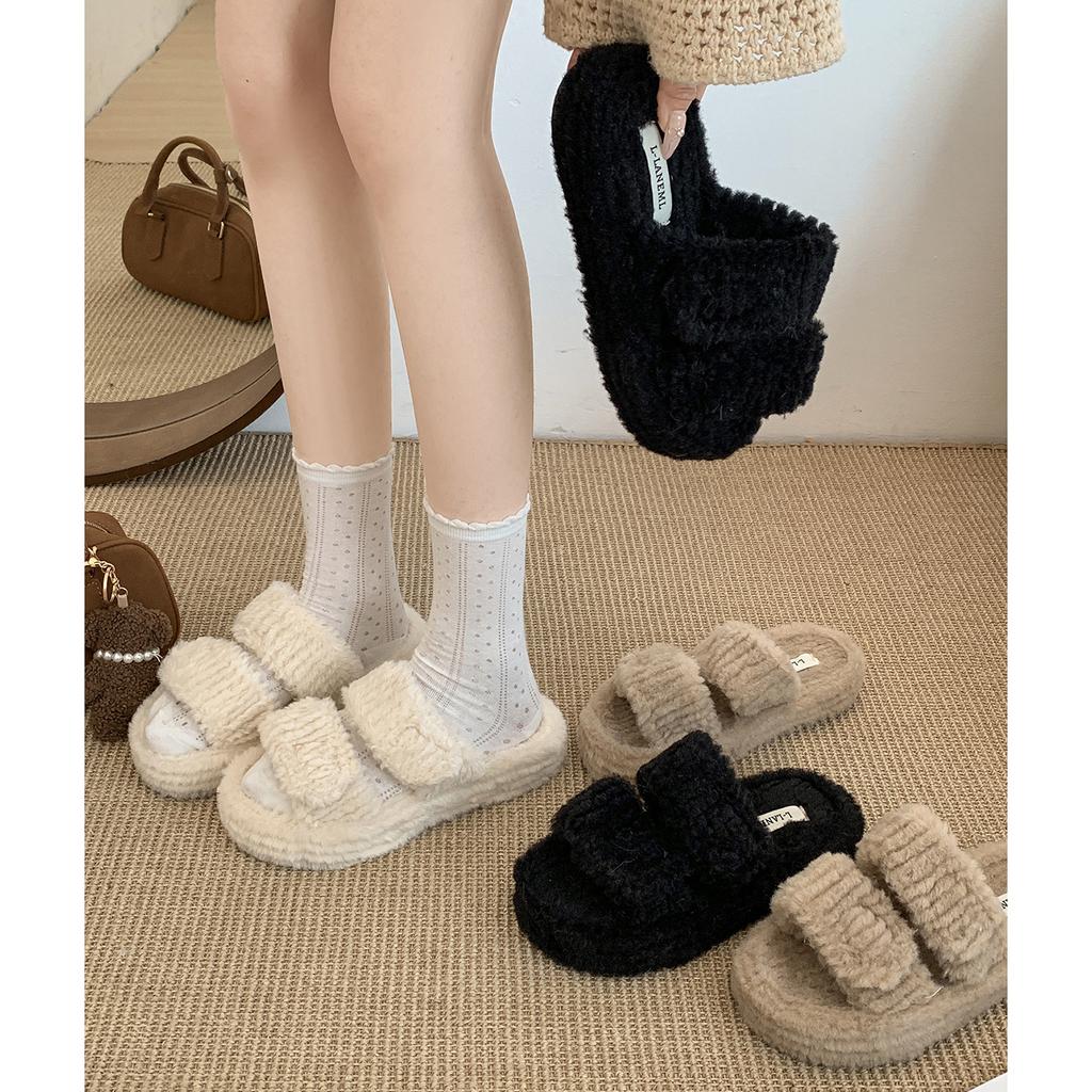 Internet Celebrities Popular Thick-soled Fluffy Slippers Women's Wear 2025 New Autumn and Winter Wear with Skirt Soft-soled Cotton Slippers