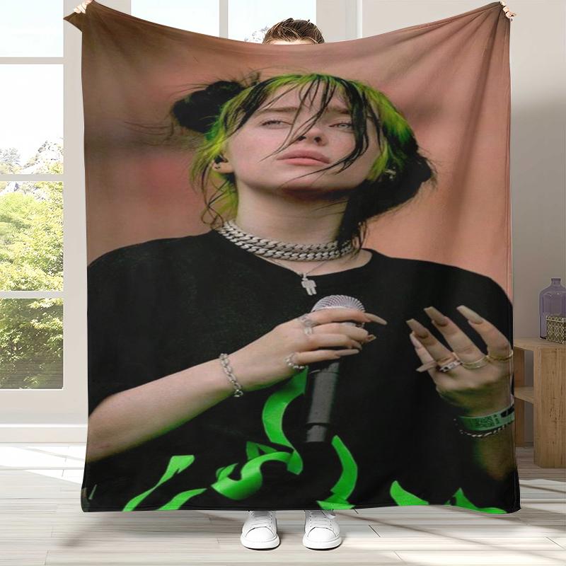 Fashion Billie Eilish Singer Star Flannel Blanket,Ultra Soft Warm Plush Throw for Home Bedroom Bed Sofa Cover Office Camping
