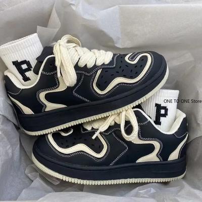 Men's Autumn Black White Personalized Casual Shoes Thick Soled Sports Shoes for Men Trendy Couple Skate Shoes Loafers Men