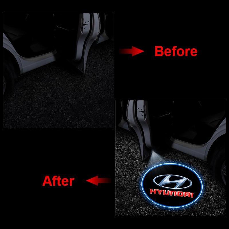 2Pcs Car Door Projector Lamps Emblem LED Welcome Light For Hyundai Accent Aslan Avante HB20 i20 i30 i40 ix20 Parisi BAYON