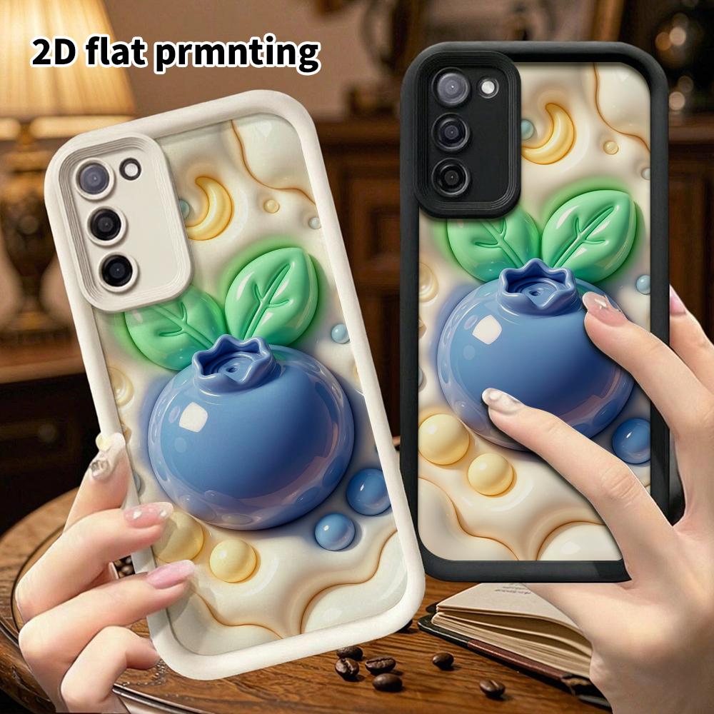 Phone case: 2D flat, suitable for Samsung Galaxy A34 A35 M05 M06 S20 S22 S21 FE Plus 5G protective case, cartoon blueberry, perfect Christmas and Hall