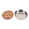 Stainless Steel Salad Bowls with Wood Lids Large Capacity Multifunctional Thickened Round Salad