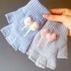 1 Pair Winter Half Finger Gloves for Women Cute Fingerless Mittens with Bow Plush Warm Stretchy Gloves for Women Girls