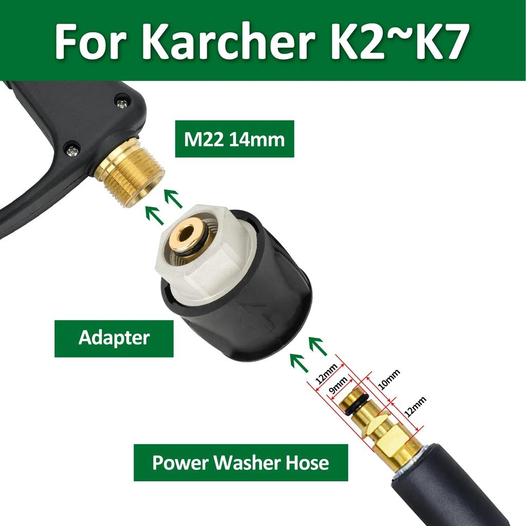 High Pressure Washer Gun & Foam Cannon Kit - 1/4" Quick Connect with M22-14 Adapter for Karcher K/Nilfisk/Bosch Washer