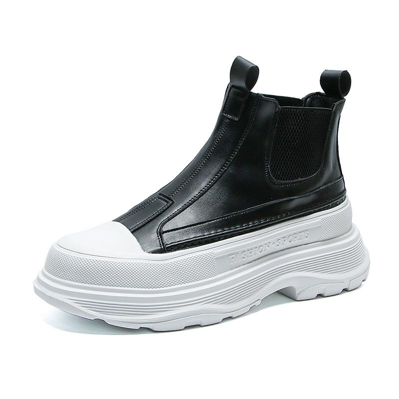 Fashion Men's Best Fashion Leather Boots Autumn New Thick-soled Lightweight High Boots High-top Trend Casual White Shoes Chelsea Boots