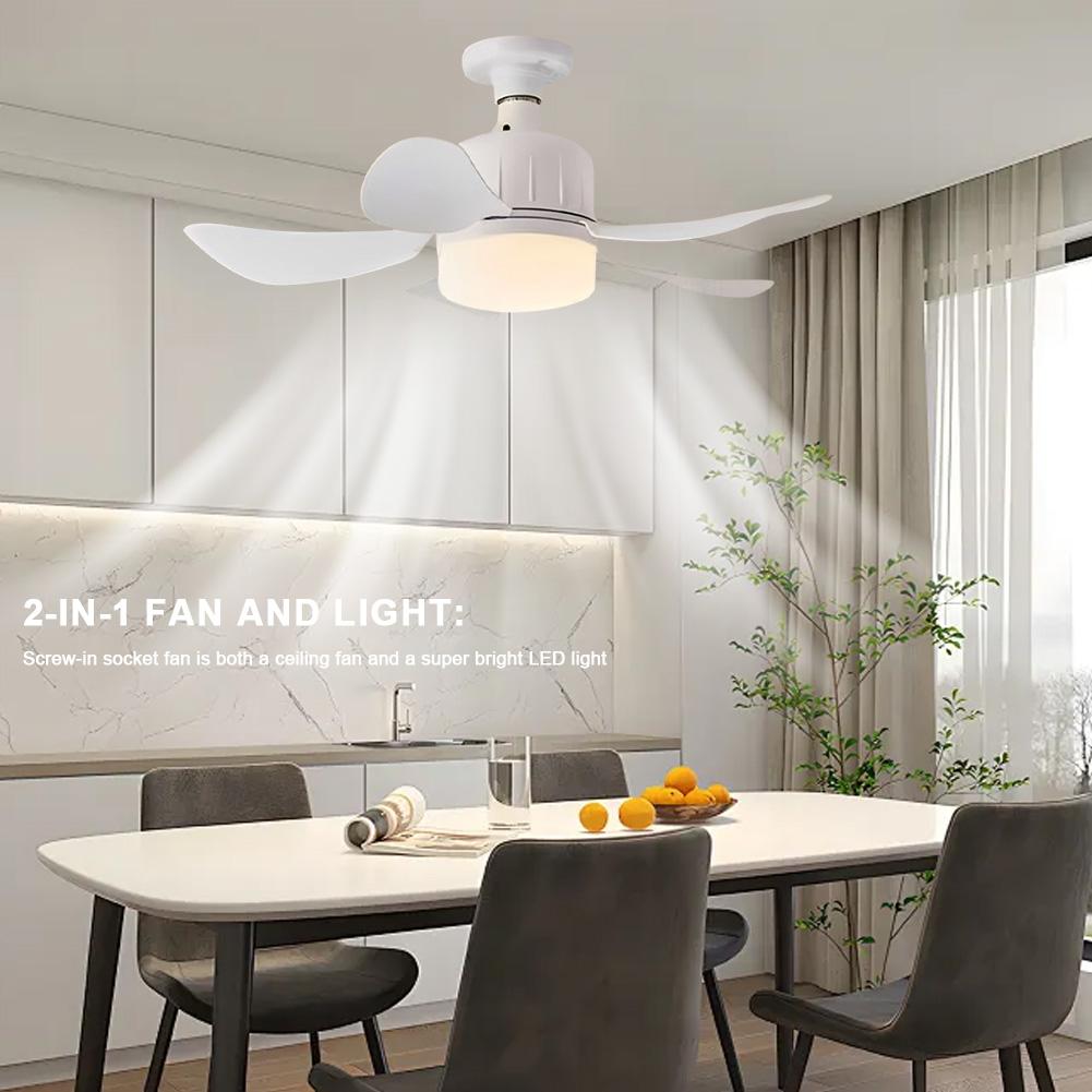 LED Mini Ceiling Fan E27 Base 3 Colors Dimmable Light Bulb Fan with Socket 17.7 Inch Small Ceiling Fan Light for Kitchen Bedroom
