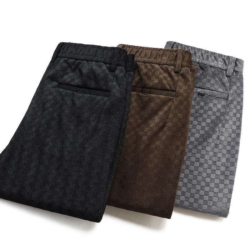 Corduroy men's elastic diamond plaid casual trousers male youth Korean version of the Slim small straight high-waisted men's trousers