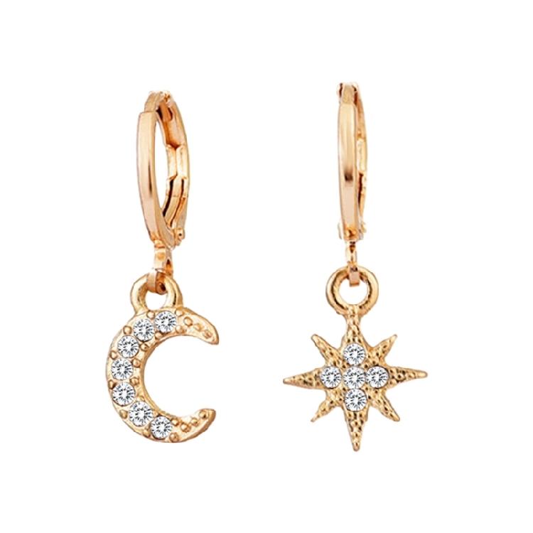 Cubic Zirconia Star Moon Earrings Allergy Proof Asymmetric Hoops Evening Party Jewelry For Women In Three Color Options