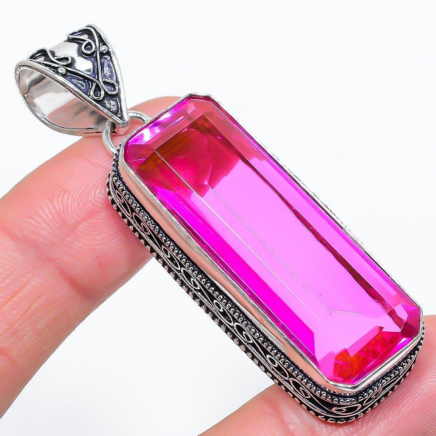 

Vintage Pink Rubillite Gemstone Handmade Ethnic Jewelry Pendant 2.44 VR-1927