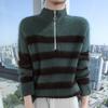 LeKasha Mink Cashmere Half-Zip Color Block Stripe Sweater