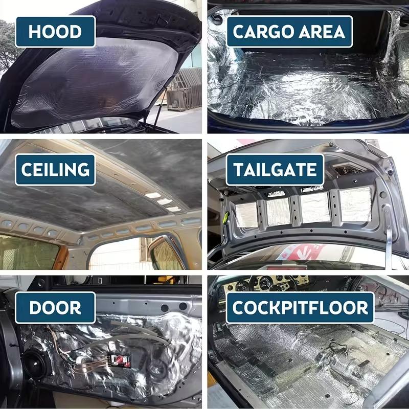 Brandsäker Värmeisolering Ljudreducering Bilhuvmatta Kraftig Aluminiumfolieskärm Reflekterande Yta Hållbar Enkel Installation