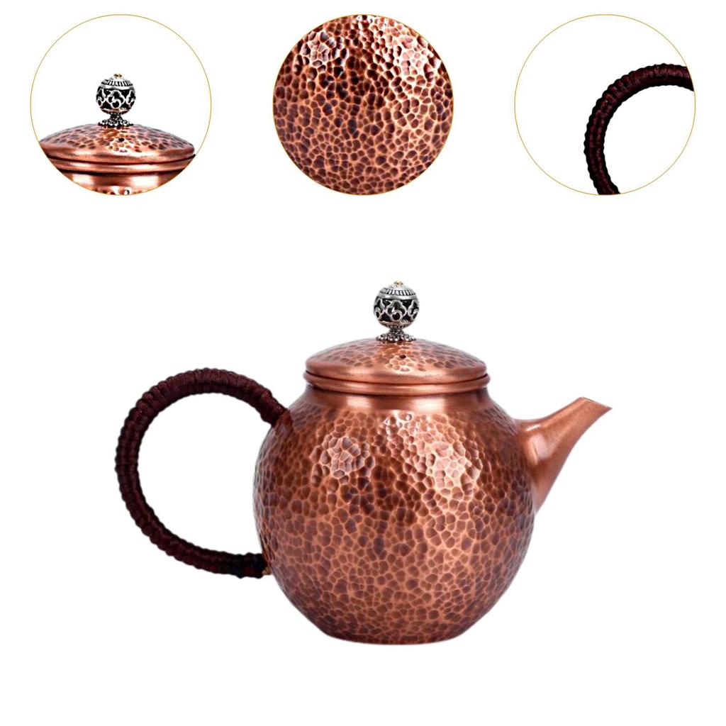 Copper Tea Pot Tea Lovers Gift Portable Easy To Clean with Handle Hammered Teapot Handcrafted for Tea House Household Kitchen